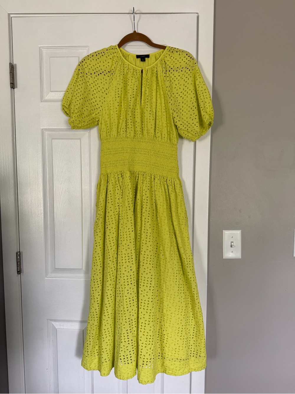 Jcrew Lime Green Eyelet Neon Puff Sleeve Full Length Maxi Dress Vacation